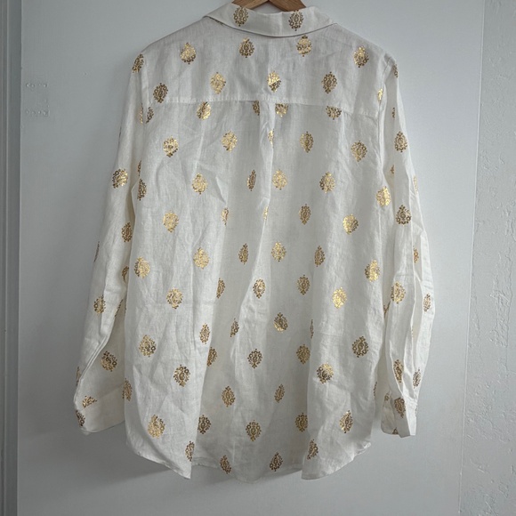 BODEN White Linen Button Down Shirt Top Size 14 with Gold Print - NWT Brand New! - Picture 2 of 6